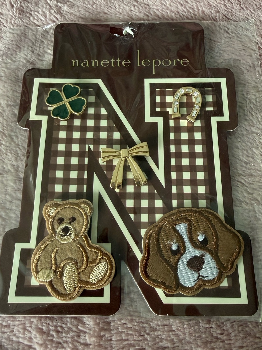 🐻 Pins and Patch Stickers Stickers Nanette Lepore Embroidered Brown Dog & Teddy